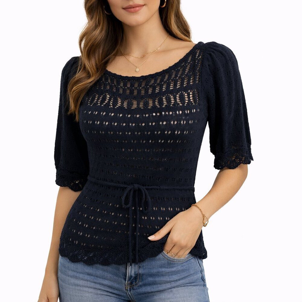 Anthropologie Moth Pointelle Tie Waist Sweater XS